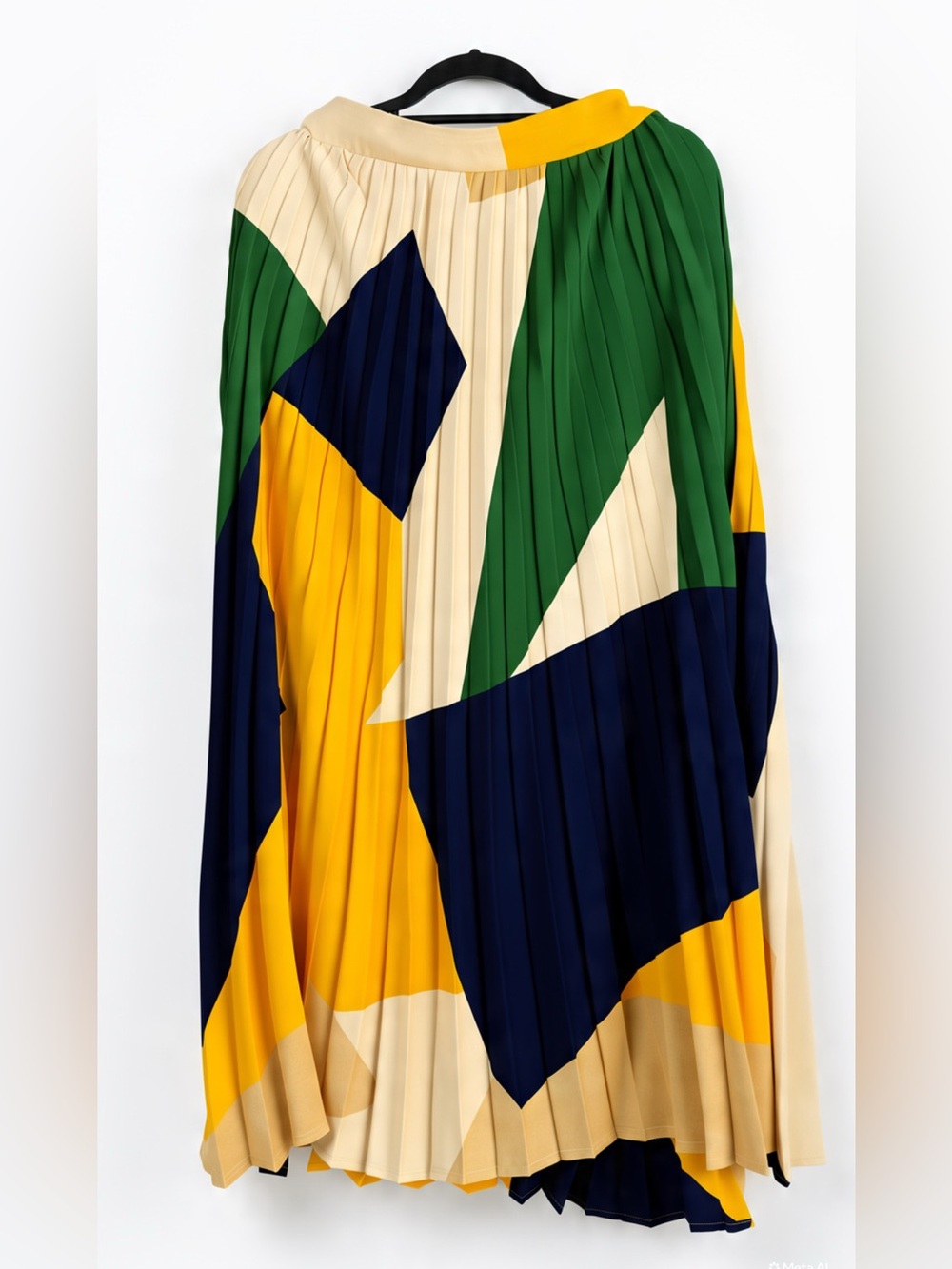 Dress Forum Geometric Colorblock Pleated Midi Skirt in Green, Navy & Yellow